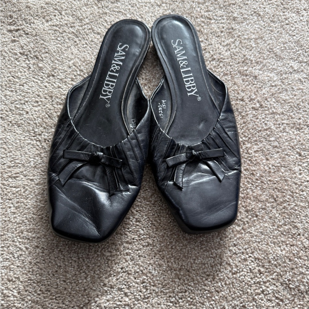 Sam & Libby Black Leather Slip On Mule Flats 8M